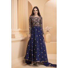 CTL-172 NAVY BLUE SHANTUN EMBROIDERED CIRCULAR STYLE READY MADE DRESS